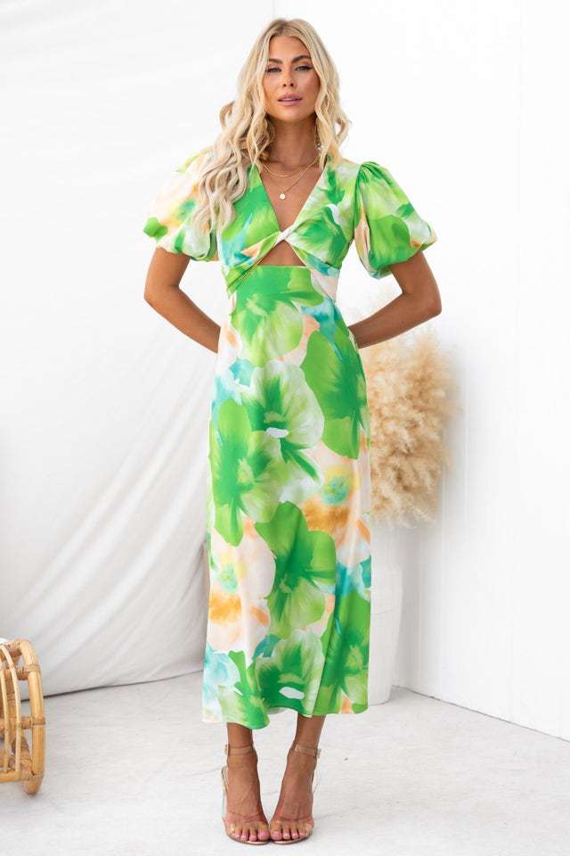 Gabriella | Puffed Shoulder Maxi Dress